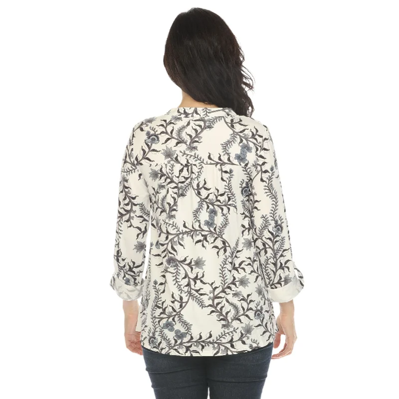 White Mark Women's Paisley Button Front Tunic Top