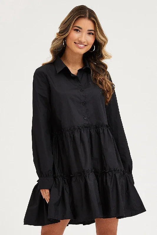 Black Shirt Dress Long Sleeve Mini