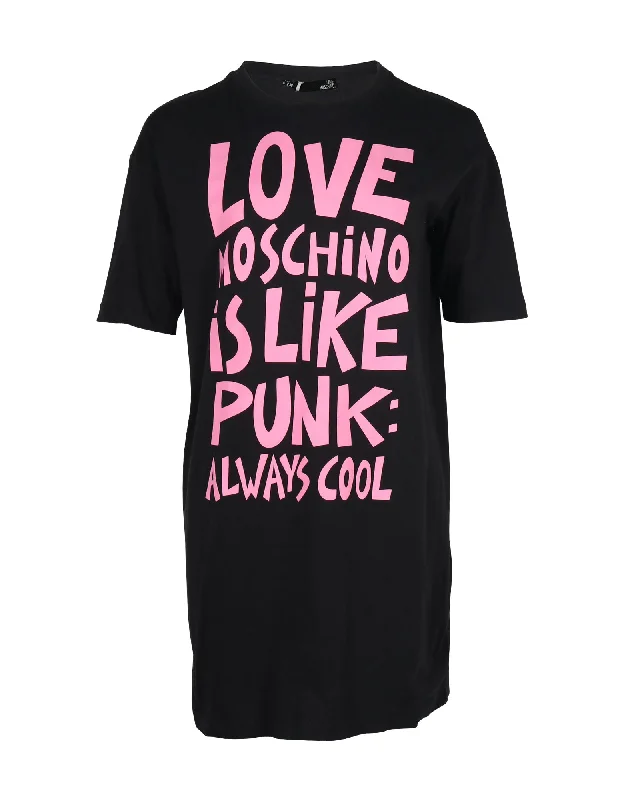 Love Moschino Graphic Slogan Print T-shirt Dress in Black Cotton