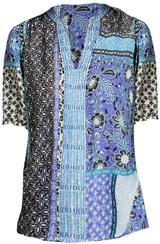 Women Workshop Casablanca Ramie Tunic Top Blouse In Black & Blue