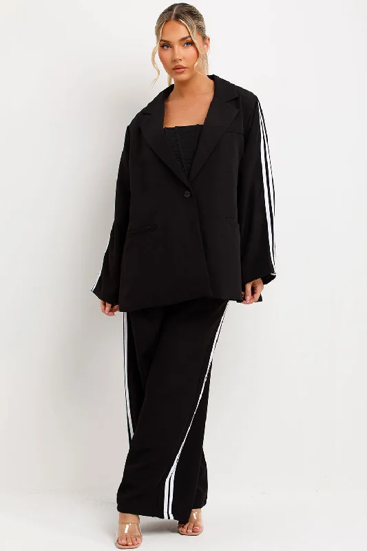 Blazer And Trousers Co Ord Set With Side Stripes Black