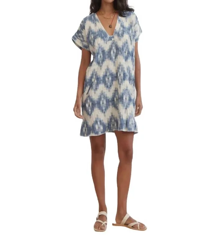 Neith Ikat Tunic Dress In Blue-White