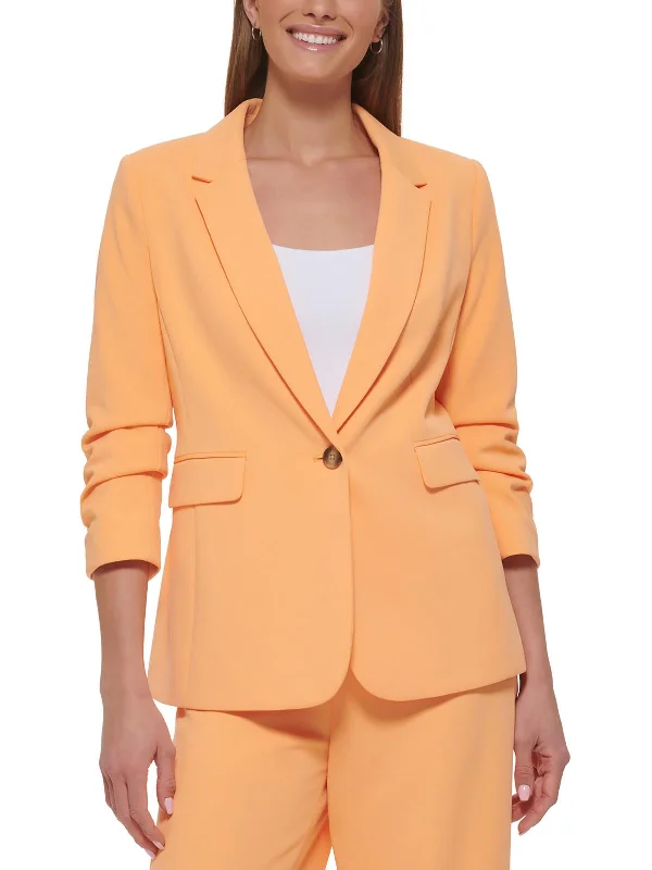 Petites Womens Ruched Crepe One-Button Blazer