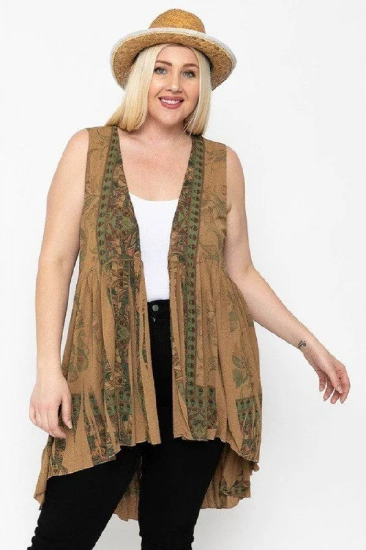 Women's Plus Long Flattering Silhouette Sleeveless Cardigan