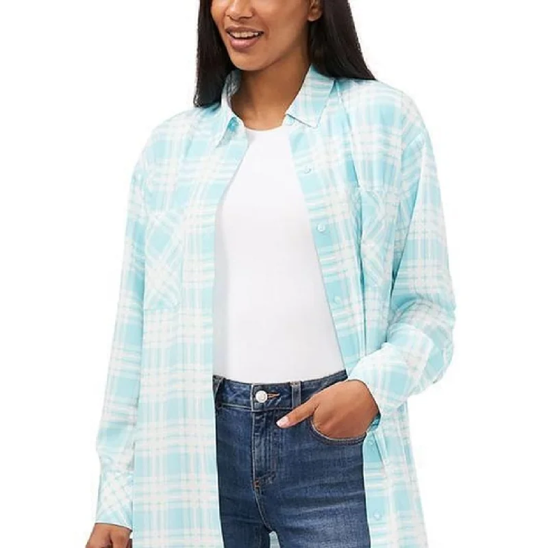 Riley & Rae Women's Plaid Button Front-Shirt Dress Blue Size Small