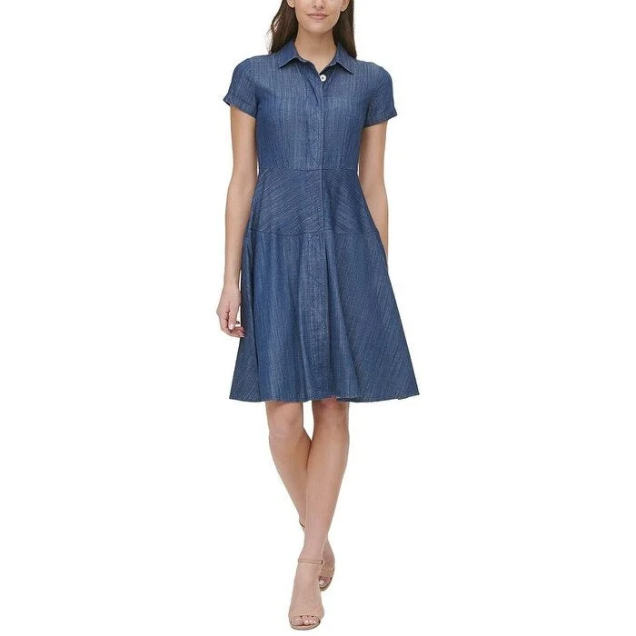 Tommy Hilfiger Women's Chambray Shirtdress Blue Size 2Petite - 2P