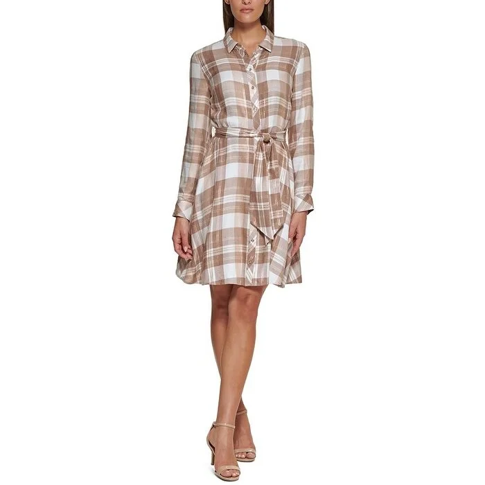 Tommy Hilfiger Women's Plaid Shirtdress Brown Size 4