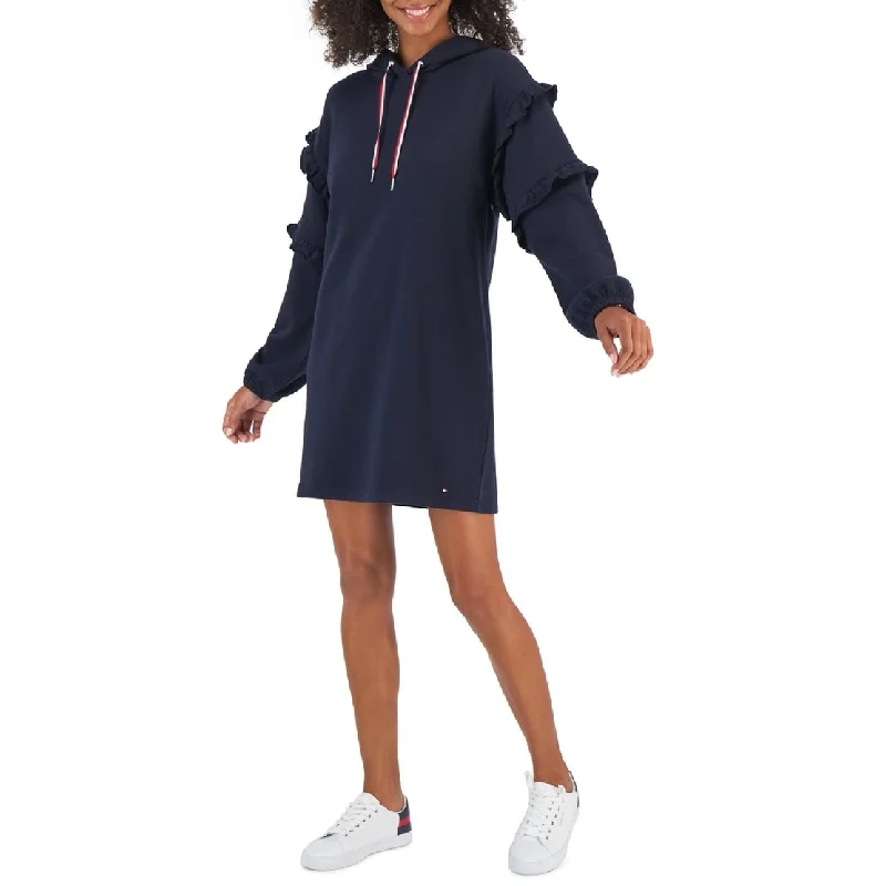 Tommy Hilfiger Women's Ruffle Sleeve Sweatshirt Dress Blue Size Large