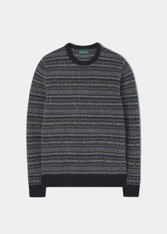 Towthorpe Men's Lambswool Fairisle Charcoal Grey Jumper - Regular Fit